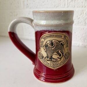 Ohio Renaissance Festival Mug 2001 Banner Oak Pottery Red & White Drip Glaze